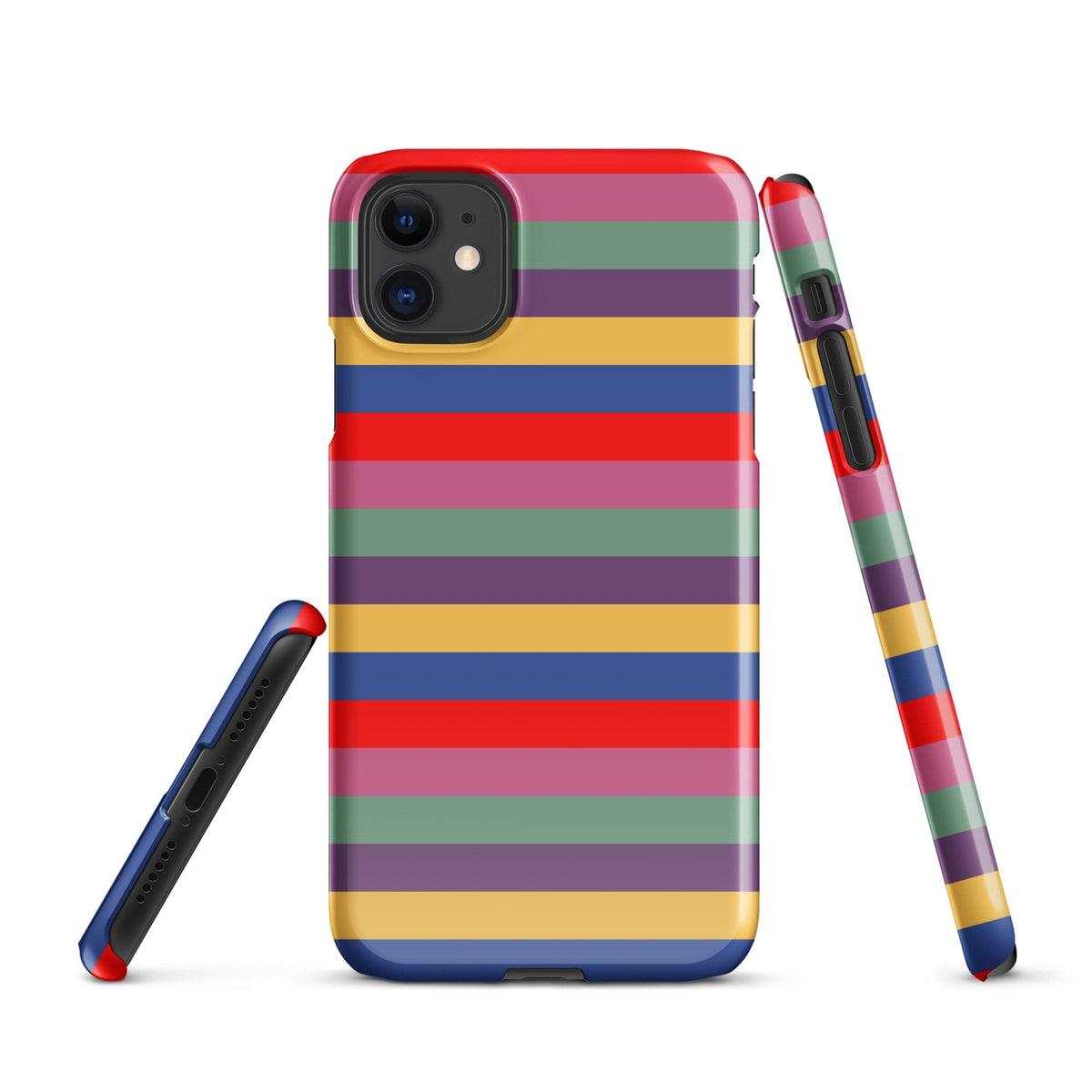 Phone snap case with retro rainbow horizontal stripes and raised camera cutout