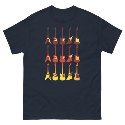Navy crew-neck T-shirt with retro guitar graphic print