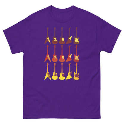Purple crew-neck T-shirt with retro guitar graphic print