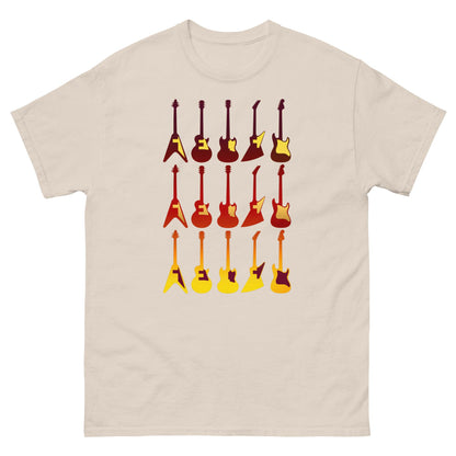 Light beige crew-neck T-shirt with retro guitar graphic print