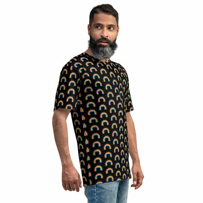 Men's T-shirt, black with rainbow arch pattern, crew neck, short sleeves
