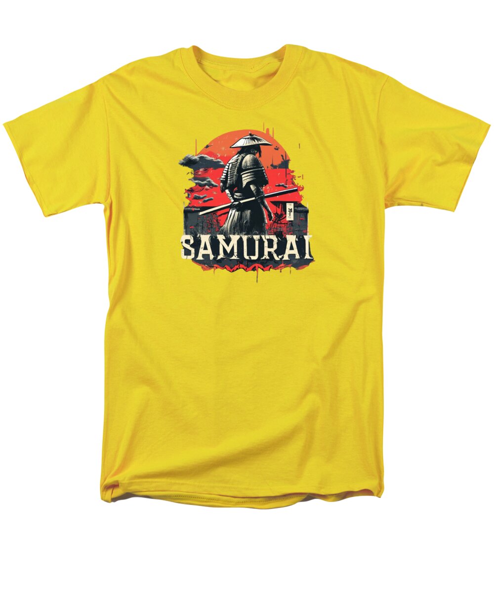 Men's yellow T-shirt with samurai warrior front graphic print