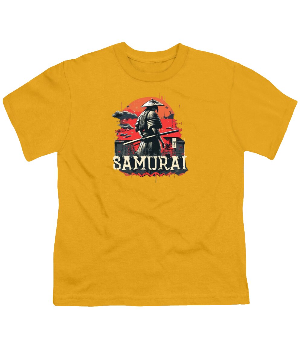 Yellow youth T-shirt with samurai warrior graphic on the front