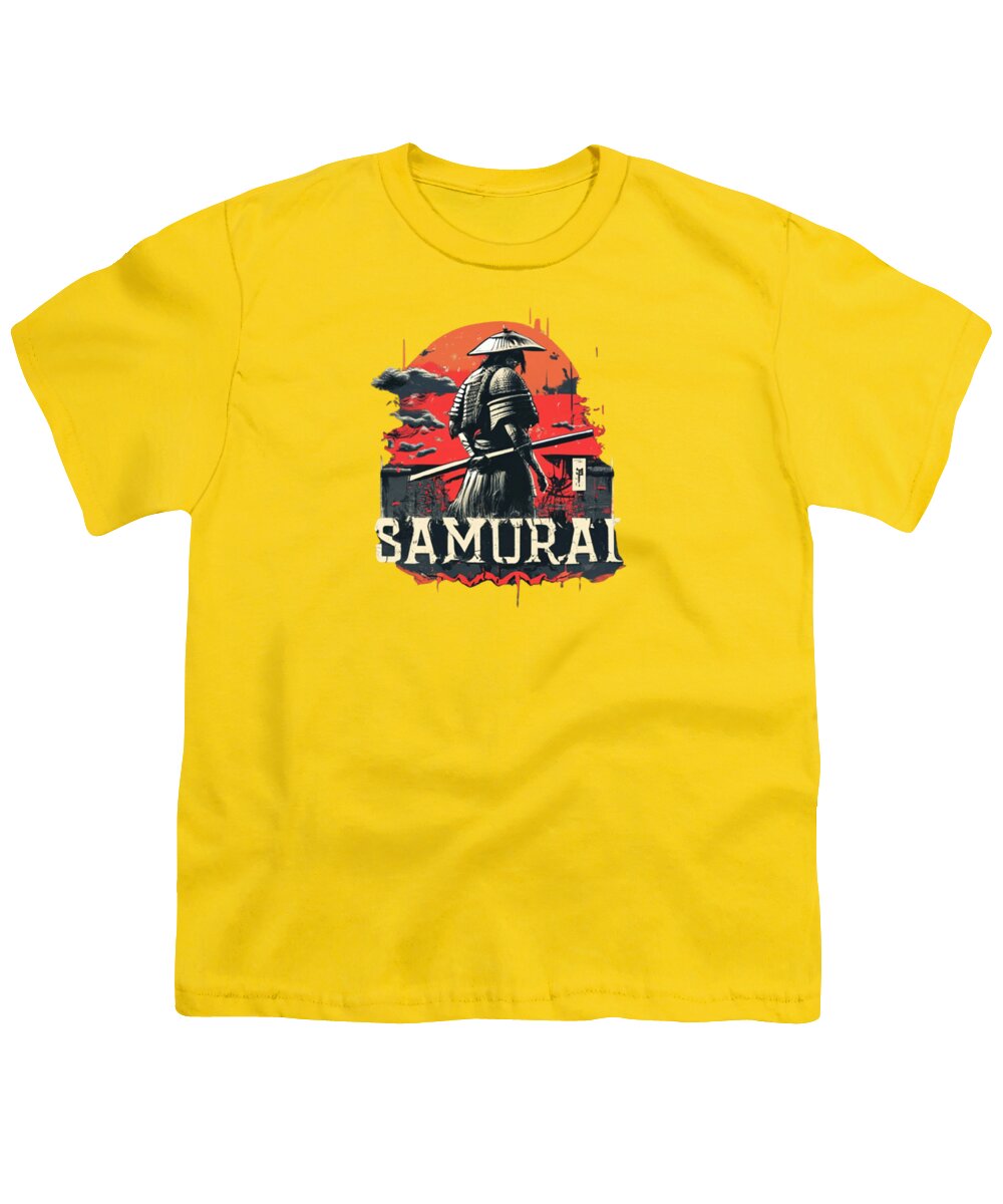 Yellow youth t-shirt with samurai warrior graphic on the chest