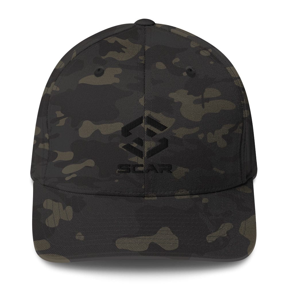 Army camo baseball cap with embroidered SCAR logo on front panel