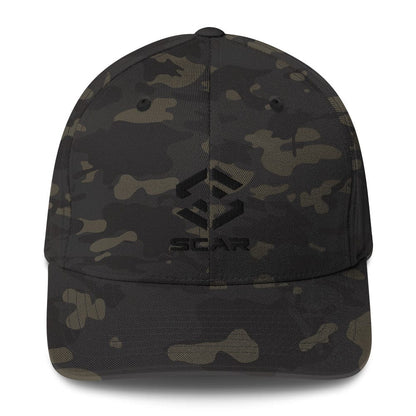 Army camo baseball cap with embroidered SCAR logo on front panel