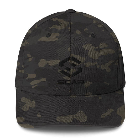 Army camo baseball cap with embroidered SCAR logo on front panel