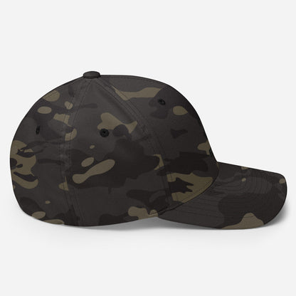 Army camo baseball cap with curved brim and stitched front panels