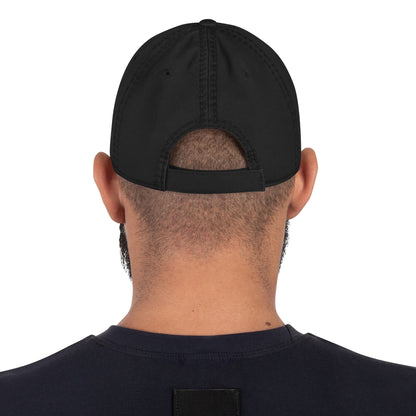 Distressed dad hat with stitched back panel, black, rear view