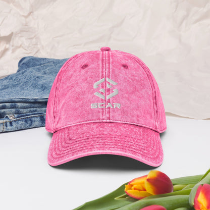 Pink vintage cotton twill cap with embroidered logo and curved brim