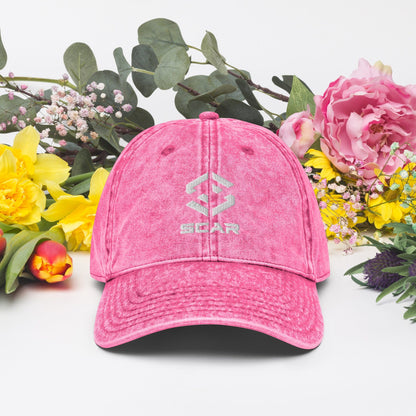Pink vintage cotton twill cap with embroidered logo and curved brim