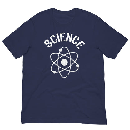 Navy T-shirt with white SCIENCE text and atomic nucleus graphic