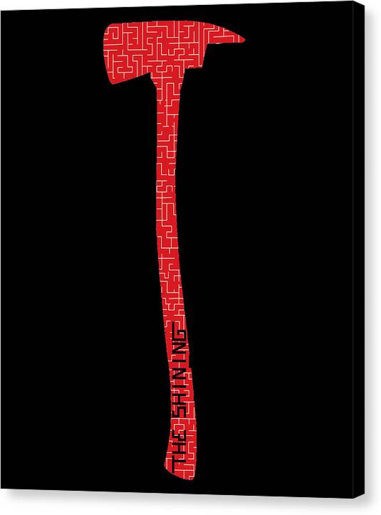 Canvas print with red maze-pattern axe silhouette on a black background