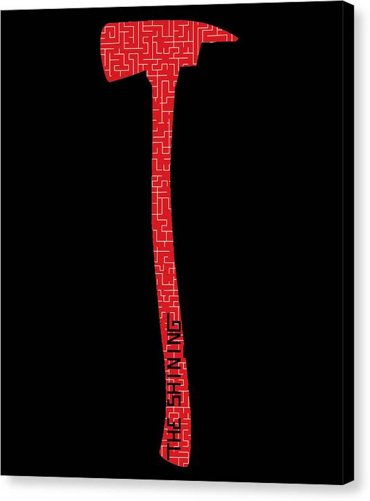 Canvas print featuring a red maze-pattern axe silhouette centered on black
