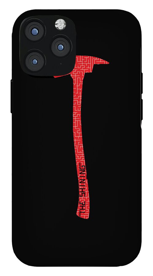 Black phone case featuring a red axe graphic and multi-camera cutouts