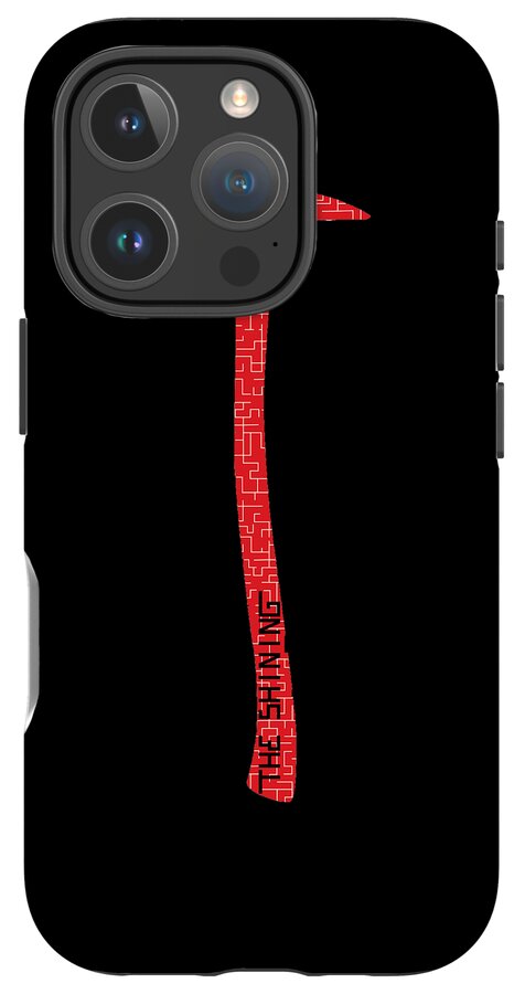 Black phone case with red axe graphic and cutouts for the camera and flash.