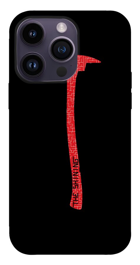 Shining Axe phone case featuring light gray back and red axe icon over the center.