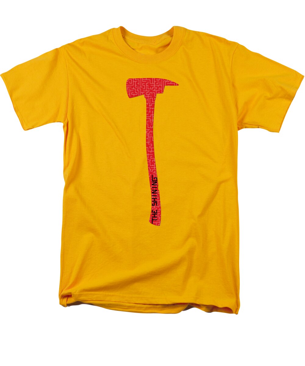 Men's yellow T-shirt with red hammer graphic on the front