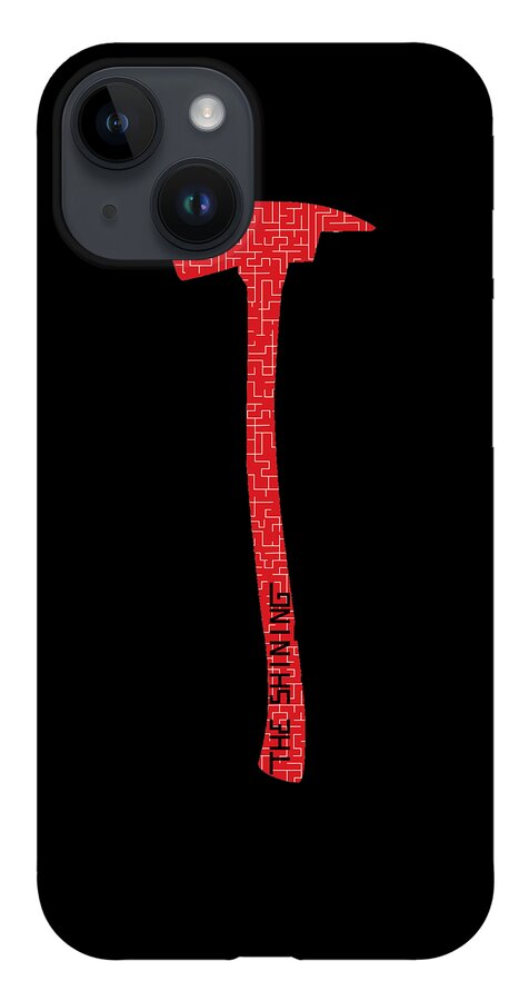 Shining Axe phone case, matte black back with red axe design and camera lens openings.