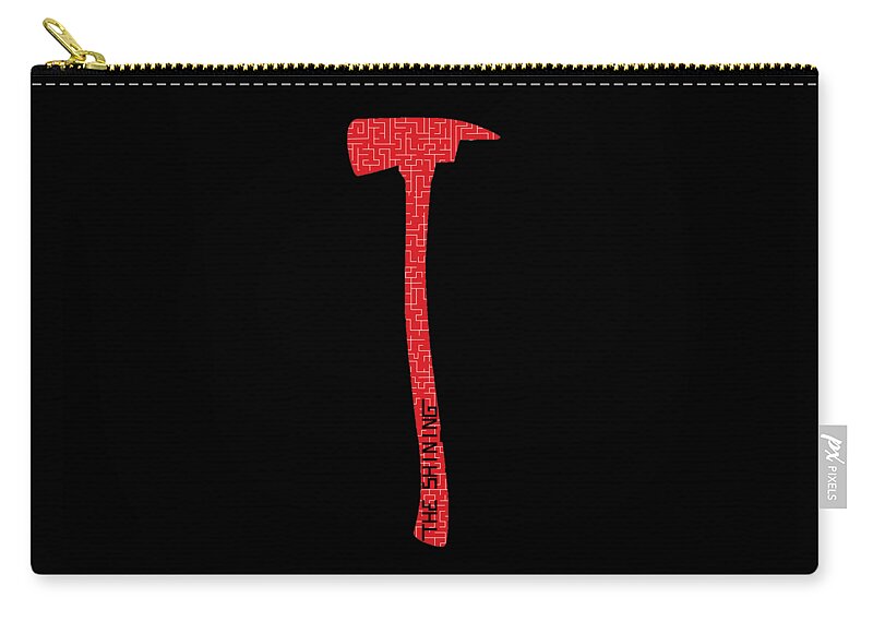 Shining Axe zip pouch, black fabric with gold zipper pull and red axe design