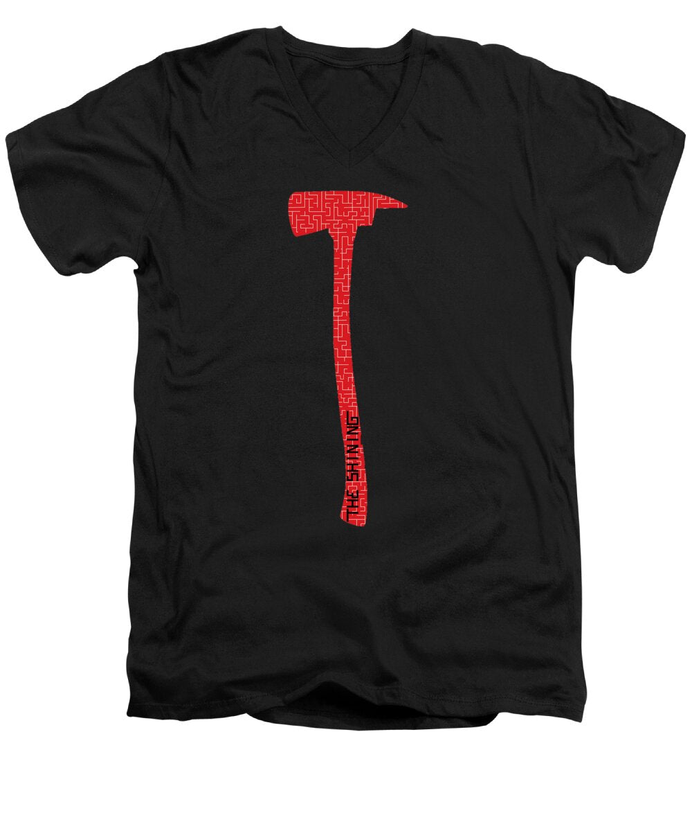 Men's black V-neck T-shirt with red axe graphic on front