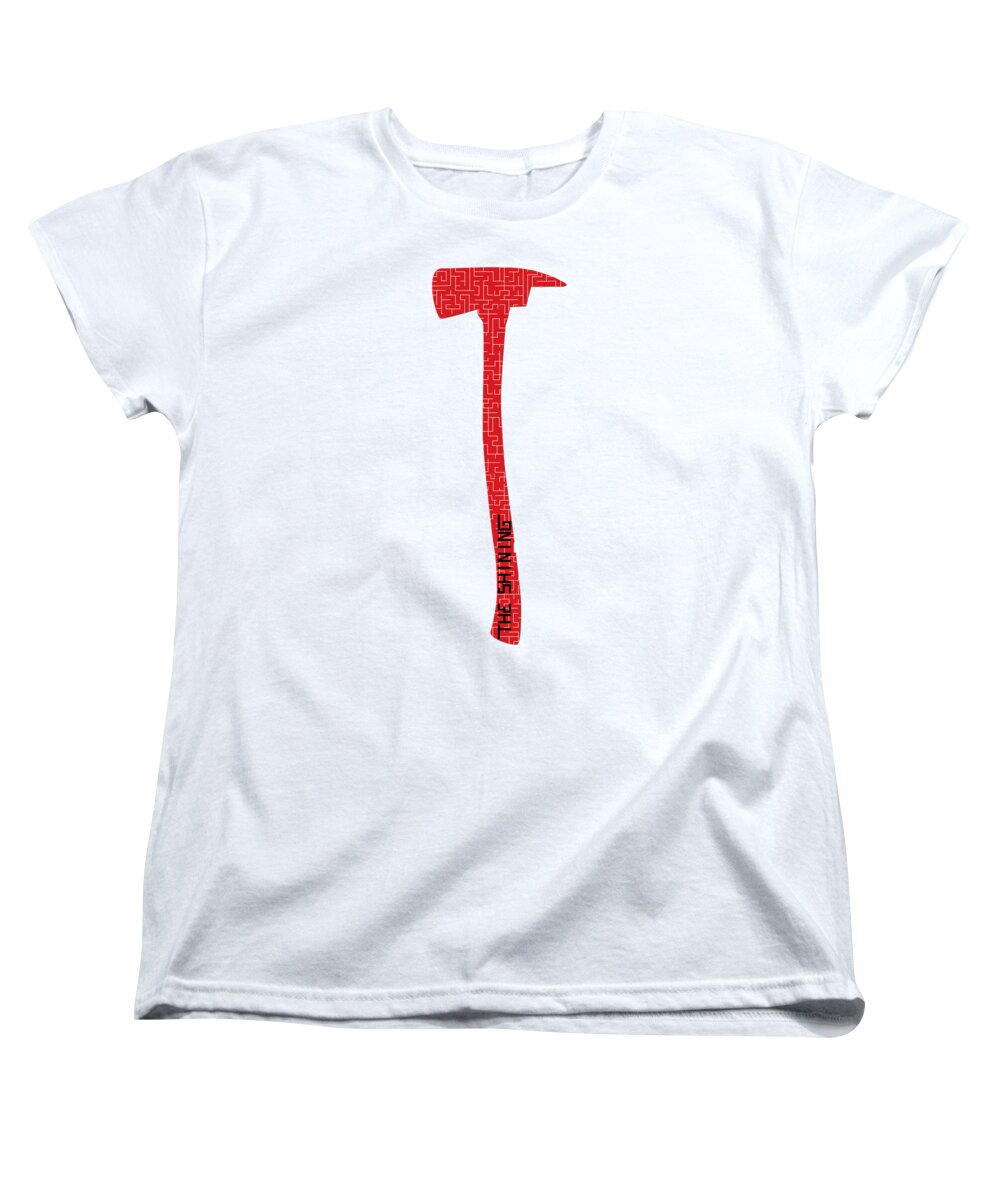 Women's white crew-neck T-shirt with red hammer graphic on front