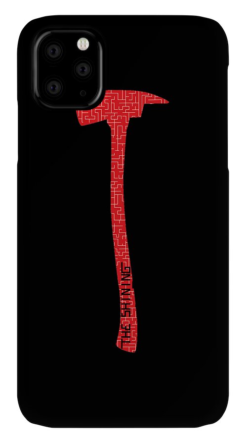 Black phone case with a red axe design and camera module cutout
