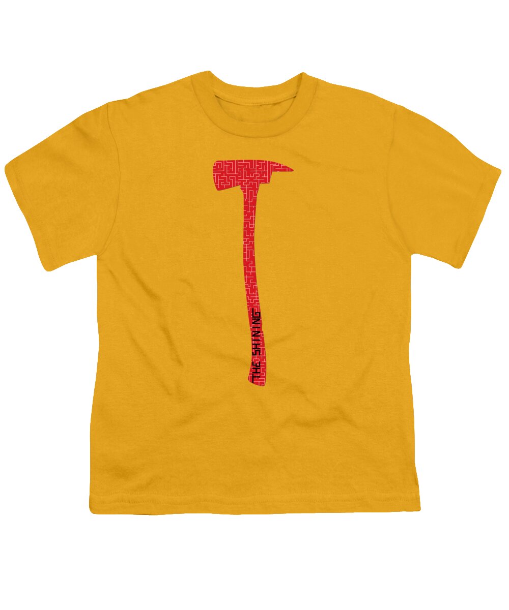Yellow youth T-shirt with red axe graphic on center front