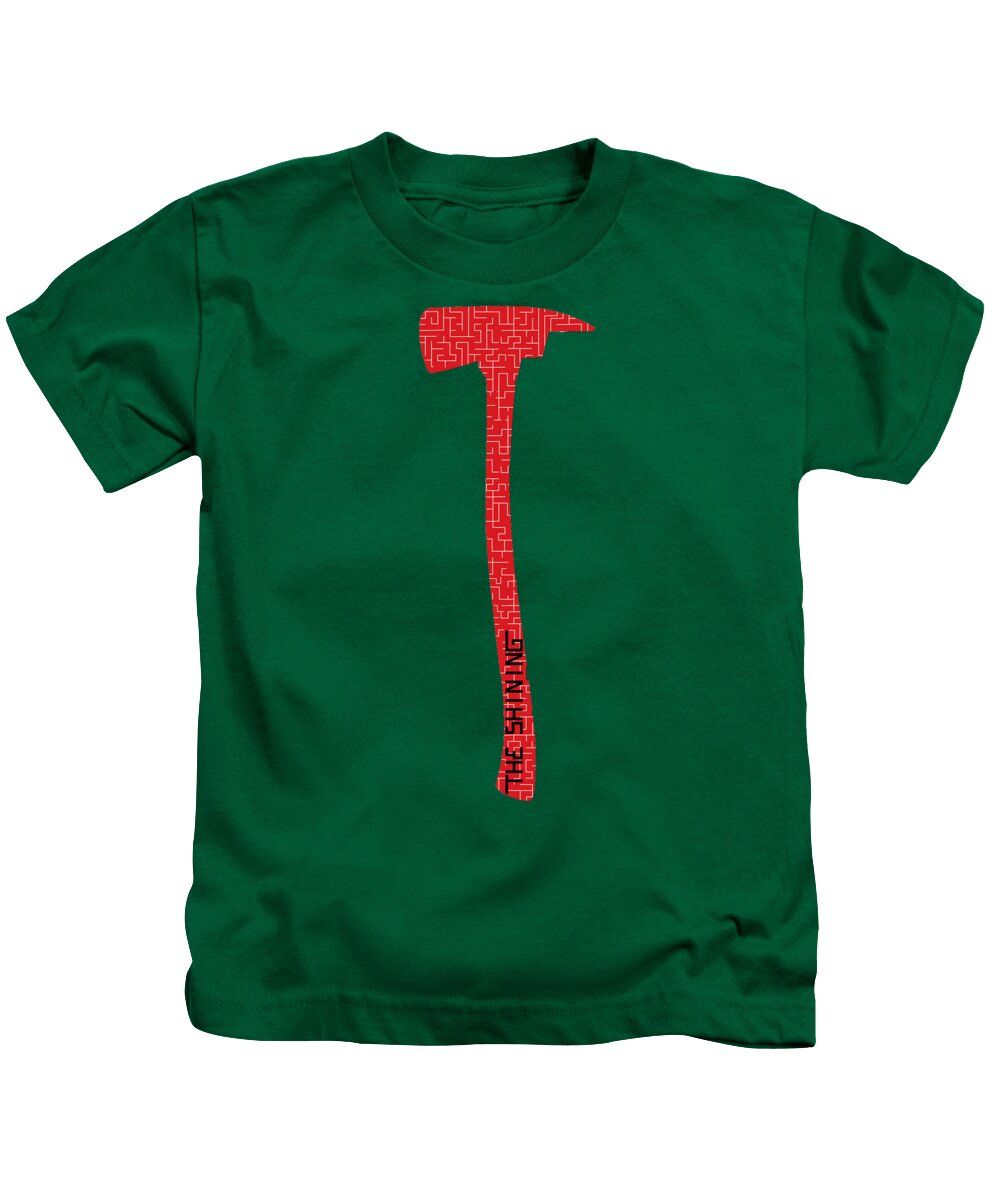 Kids green T-shirt with red axe graphic on the front