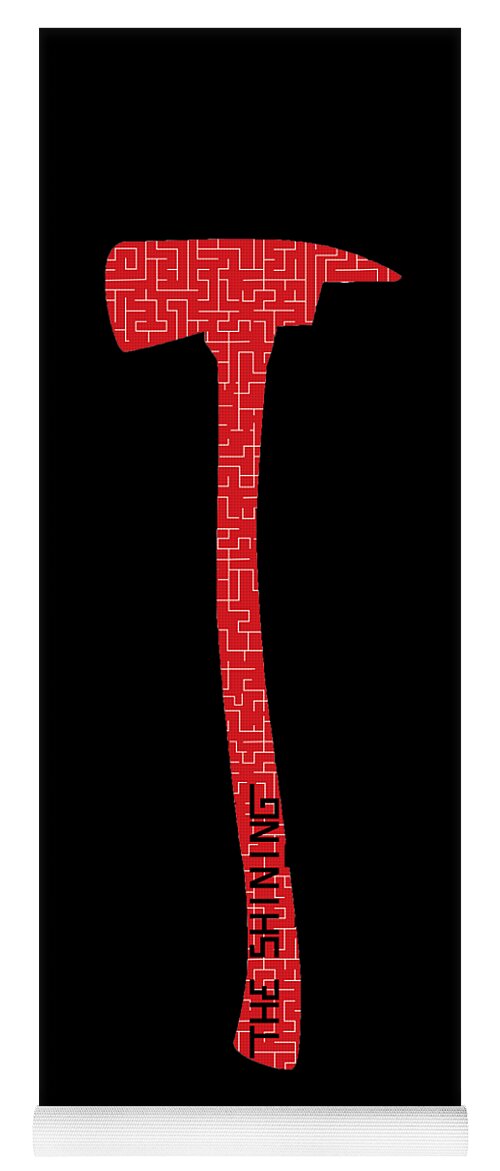 Yoga mat with black surface and red axe pattern, vertical centered design