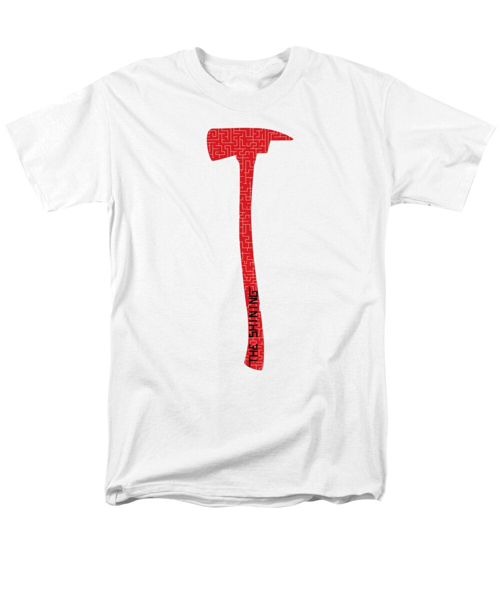 Men's white t-shirt with red hammer graphic on the front