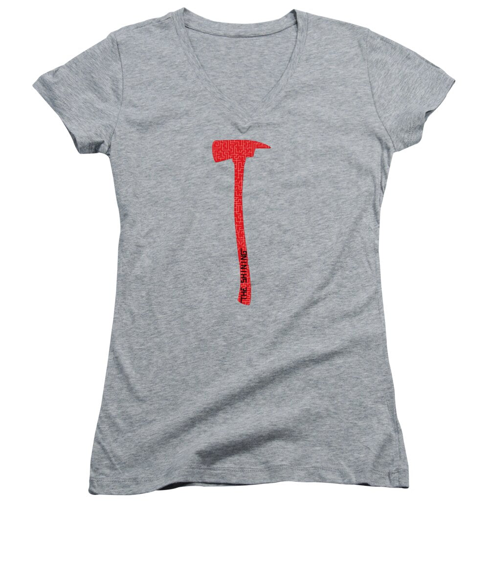 Women's V-neck T-shirt, heather gray with red axe graphic on front