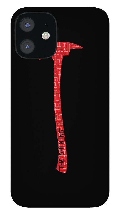 Phone case with black back and red axe graphic; single camera cluster