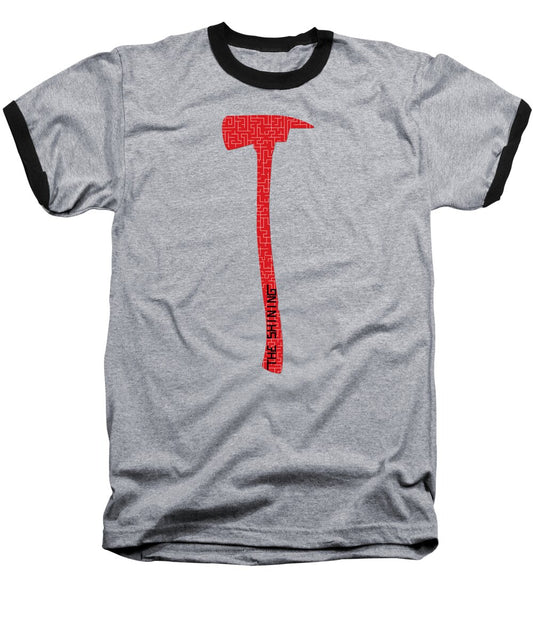 Heather gray baseball T-shirt with black raglan sleeves and red hammer graphic