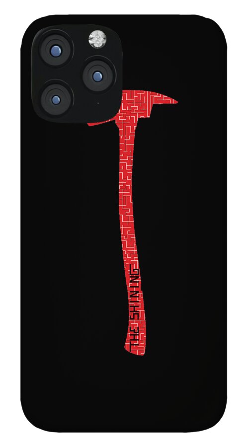 Black phone case with red axe artwork and camera lens openings