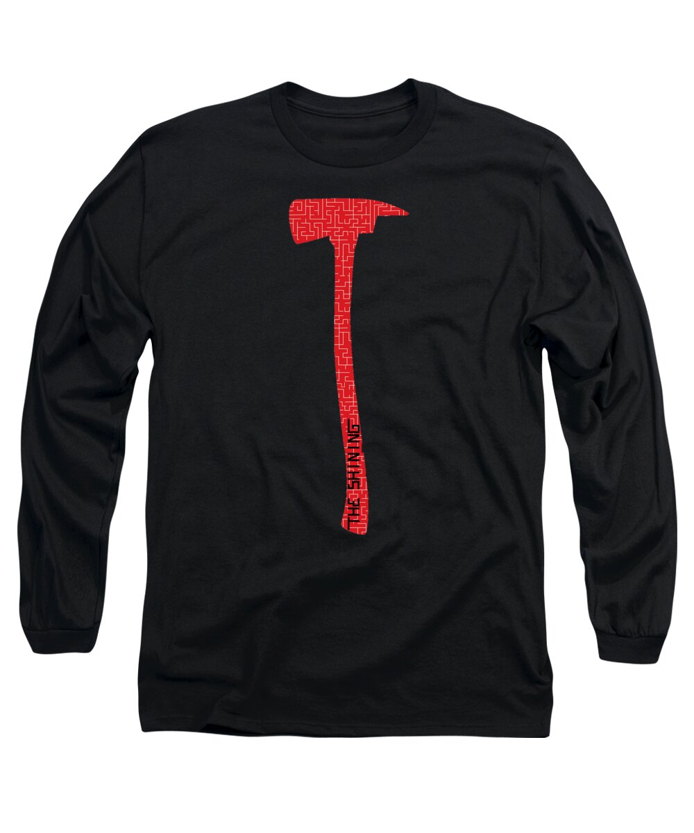Black long sleeve T-shirt with red vertical hammer graphic on chest