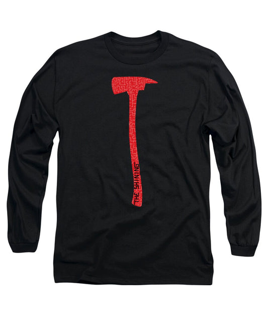 Black long sleeve T-shirt with red vertical hammer graphic on chest