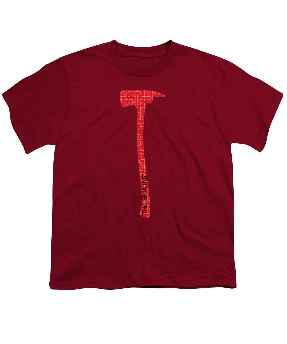 Cardinal youth T-shirt with red axe graphic on center front