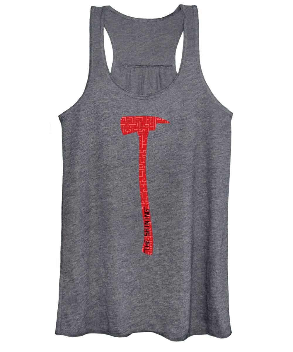Women’s tank top with red axe graphic, scoop neck and racerback, heather gray