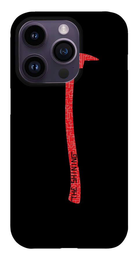 Shining Axe phone case with light gray back panel, red axe graphic, raised camera cutouts.