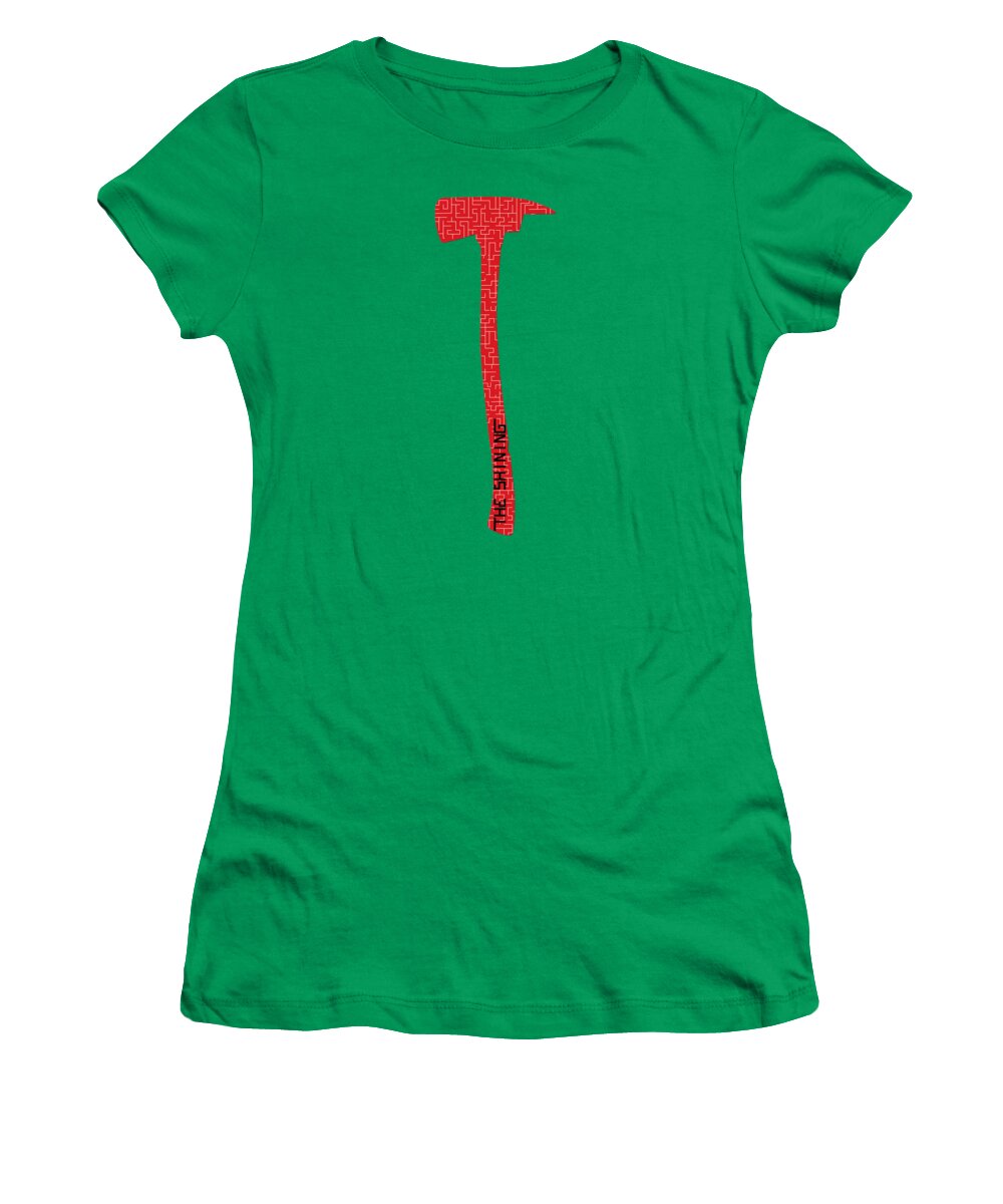 Women's kelly green T-shirt with red hammer-style graphic on chest