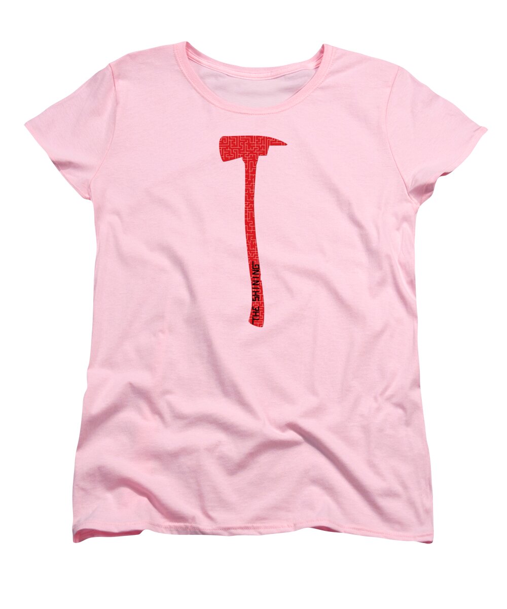 Women's pink crew-neck T-shirt with red hammer graphic on front