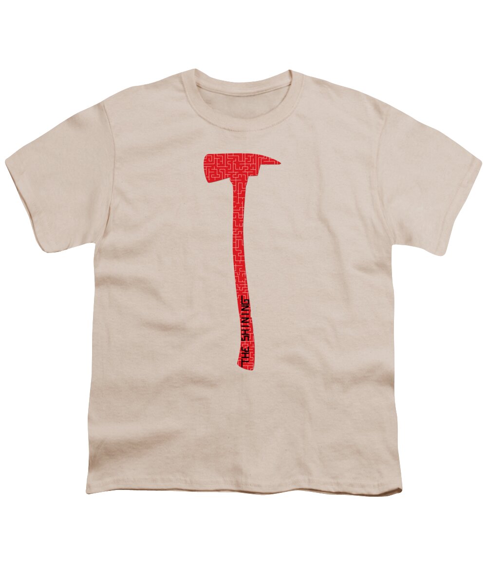 Cream youth T-shirt with red axe graphic on center front