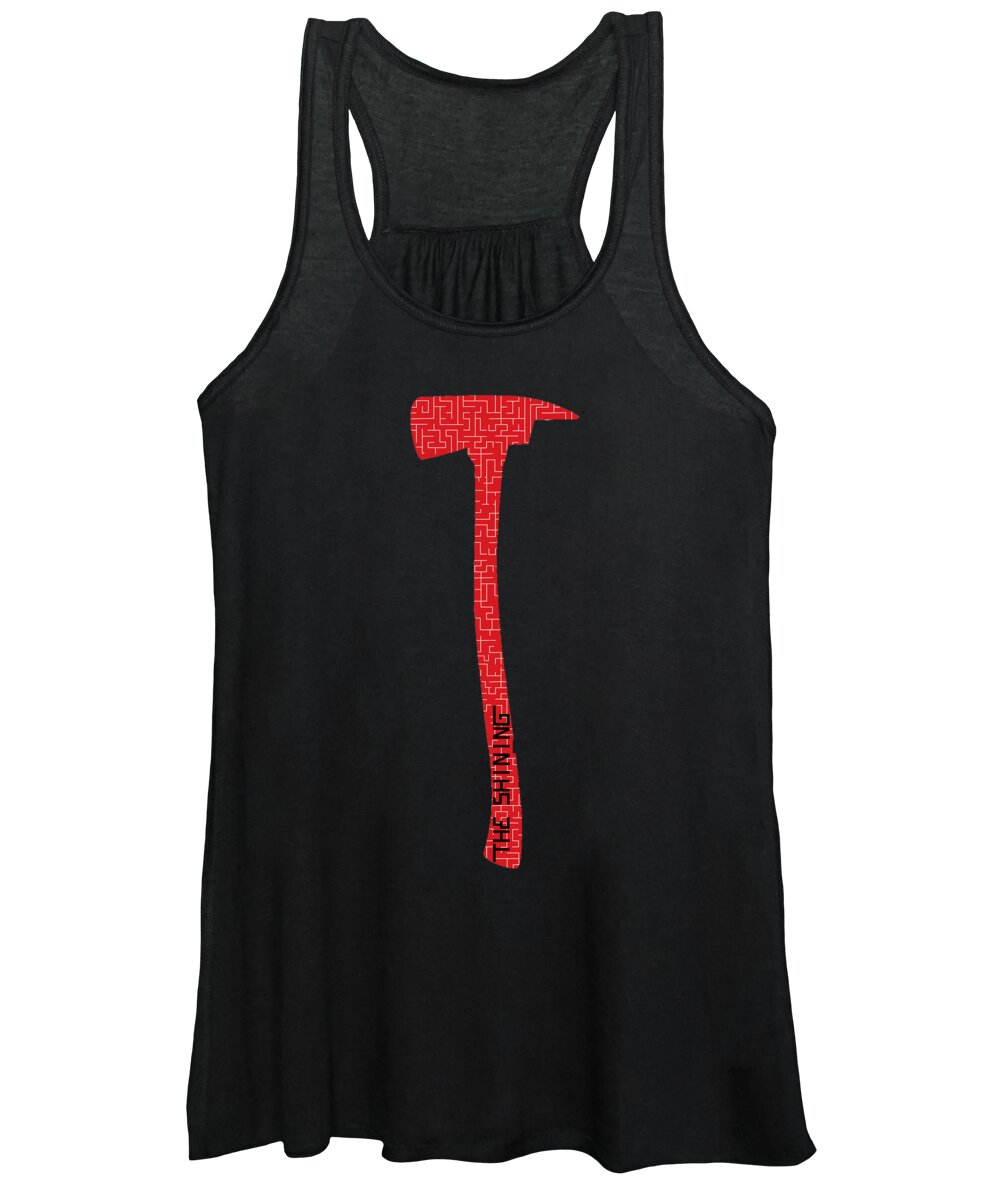 Women’s tank top with red axe graphic, scoop neck and racerback, black color