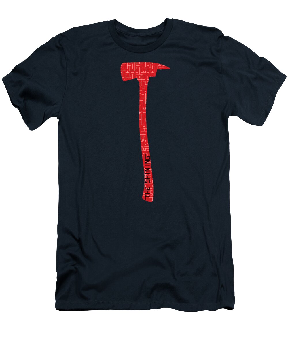 Navy T-shirt with red vertical axe graphic centered