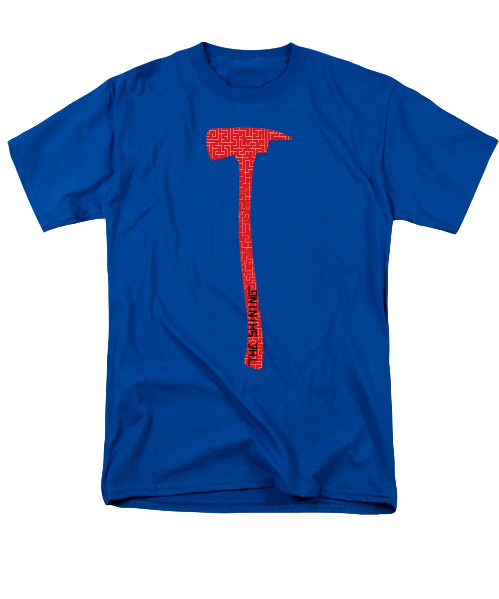 Men's royal blue t-shirt with red hammer graphic on the front