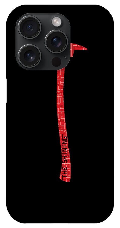 Black phone case with a red axe symbol and three camera cutouts on the top left.