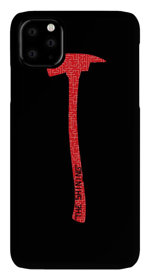 Black phone case featuring red axe artwork and camera module cutouts