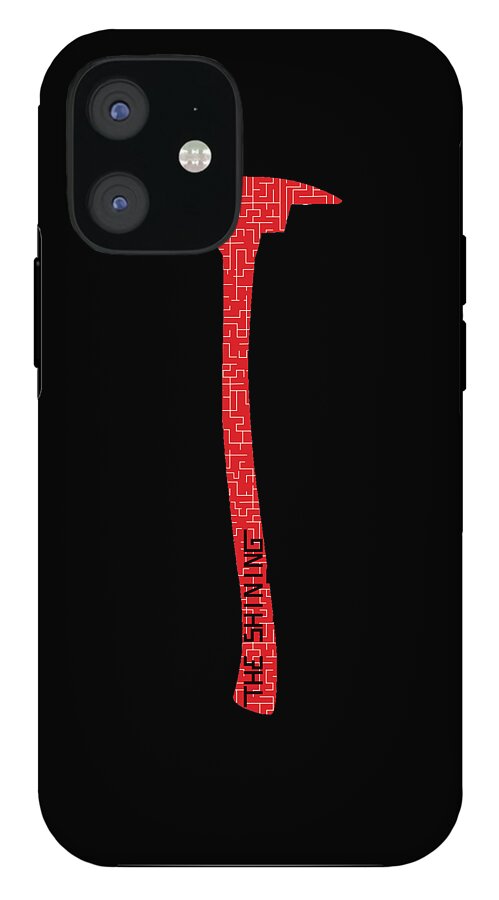 Black phone case featuring a red axe design and camera module cutouts