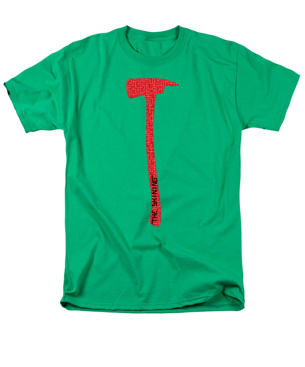 Men's bright green T-shirt with red hammer graphic on the front